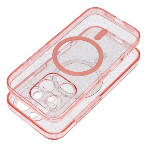 Futerał do iPhone 15 Clear Mag Cover (STR / CAMERA PROTECTION) zgodny z MagSafe różowy glitter