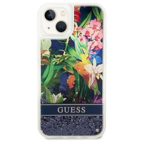 GUESS futerał do IPHONE 13 / 14 / 15 GUHCP14SLFLSB (Flower Liquid Glitter) niebieski