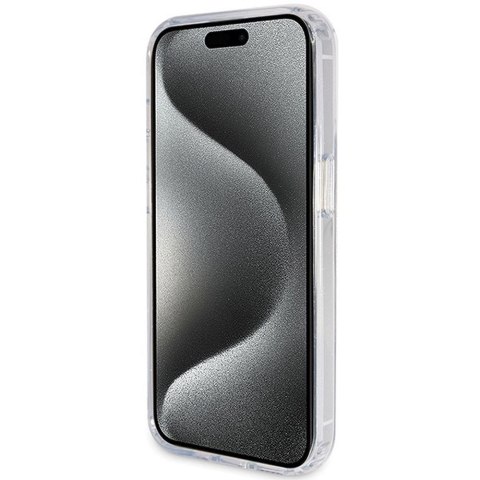 GUESS futerał do IPHONE 15 Pro kompatybilny z MagSafe GUHMP15LHRSGSD (Glitter Script Logo Ring stand) transparentny