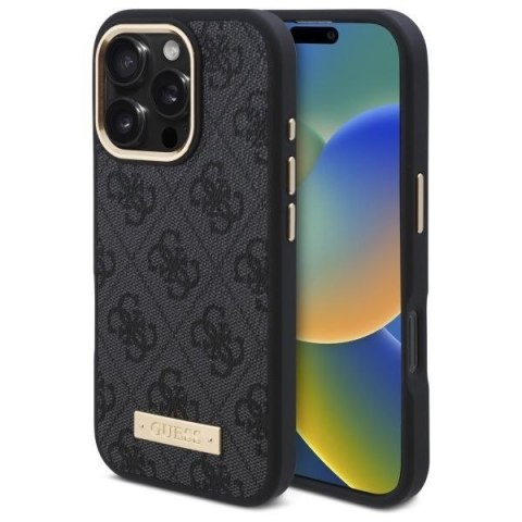 GUESS futerał do IPHONE 16 Pro Max kompatybilny z MagSafe GUHMP16XU4GPRK (PU 4G Logo Plate) czarny