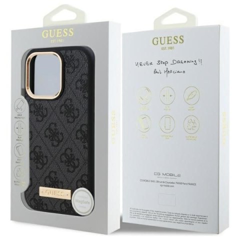 GUESS futerał do IPHONE 16 Pro Max kompatybilny z MagSafe GUHMP16XU4GPRK (PU 4G Logo Plate) czarny