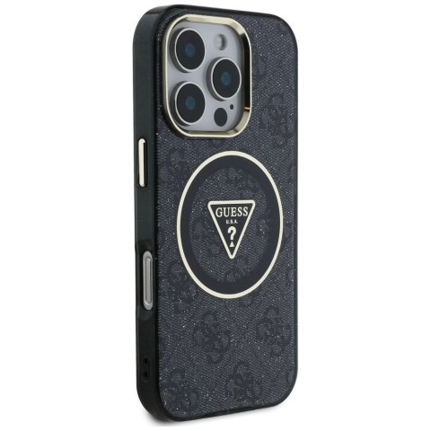 GUESS futerał do IPHONE 16 Pro kompatybilny z MagSafe GUHMP16LHG4PRTGK (IML Metal Glitter 4G Circle Triangle) czarny
