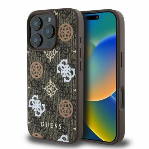 GUESS futerał do IPHONE 16 Pro kompatybilny z MagSafe GUHMP16LP4PWPW (PU Peony on 4G Background) brązowy