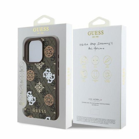 GUESS futerał do IPHONE 16 Pro kompatybilny z MagSafe GUHMP16LP4PWPW (PU Peony on 4G Background) brązowy