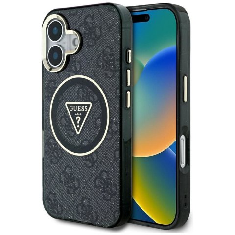 GUESS futerał do IPHONE 16 kompatybilny z MagSafe GUHMP16SHG4PRTGK (IML Metal Glitter 4G Circle Triangle) czarny