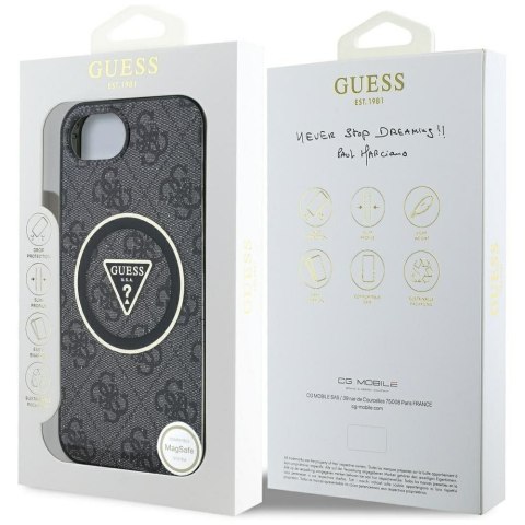 GUESS futerał do IPHONE 16e (SE 4 2025) kompatybilny z MagSafe GUHMPSE4HG4PRTGK (IML Metal Glitter 4G Circle Triangle) czarny