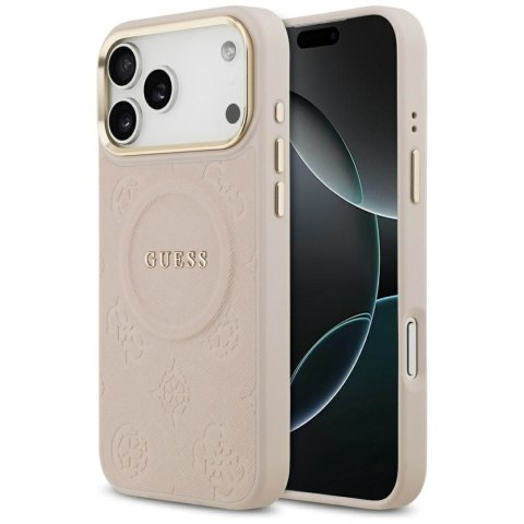 GUESS futerał do IPHONE 17 Pro Max kompatybilny z MagSafe GUHMP17XPSAMSECP (PU W/ Peony Hot Stamp) różowy