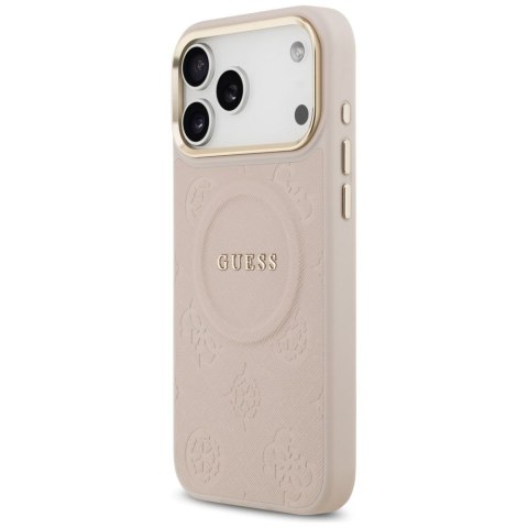 GUESS futerał do IPHONE 17 Pro Max kompatybilny z MagSafe GUHMP17XPSAMSECP (PU W/ Peony Hot Stamp) różowy