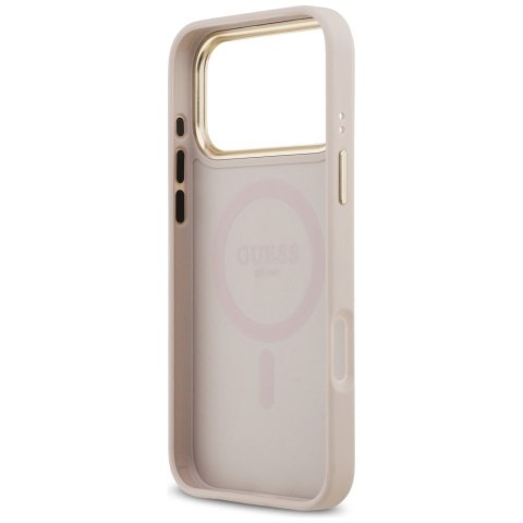 GUESS futerał do IPHONE 17 Pro Max kompatybilny z MagSafe GUHMP17XPSAMSECP (PU W/ Peony Hot Stamp) różowy