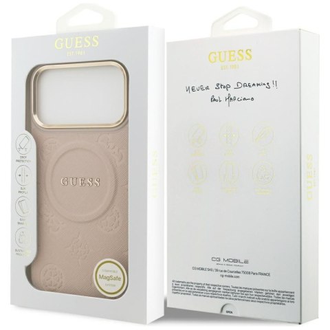 GUESS futerał do IPHONE 17 Pro Max kompatybilny z MagSafe GUHMP17XPSAMSECP (PU W/ Peony Hot Stamp) różowy