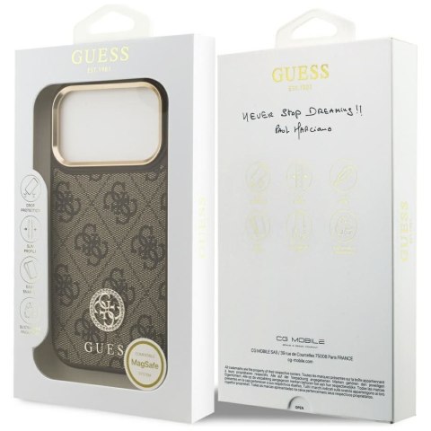 GUESS futerał do IPHONE 17 Pro kompatybilny z MagSafe GUHMP17LP4GRMDEW (PU W/ 4G Strass Logo) brązowy