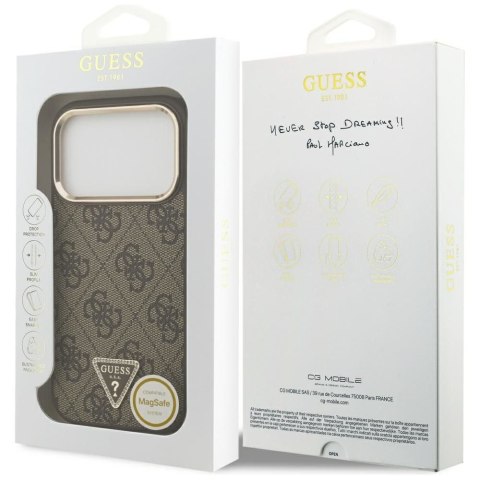 GUESS futerał do IPHONE 17 Pro kompatybilny z MagSafe GUHMP17LP4GTDGMW (4G PU W/ Triangle Logo) złoto brązowy