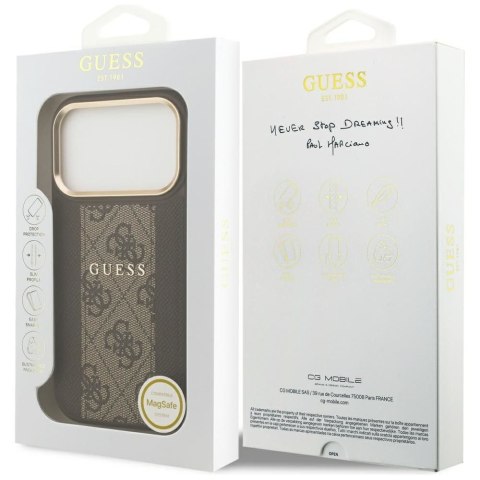 GUESS futerał do IPHONE 17 Pro kompatybilny z MagSafe GUHMP17LPG4SEMCW (PU W/ 4G Stripe) brązowy