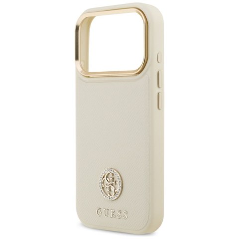 GUESS futerał do IPHONE 17 Pro kompatybilny z MagSafe GUHMP17LPGCRMDEE (PU W/ Grained Strass Logo) beżowy
