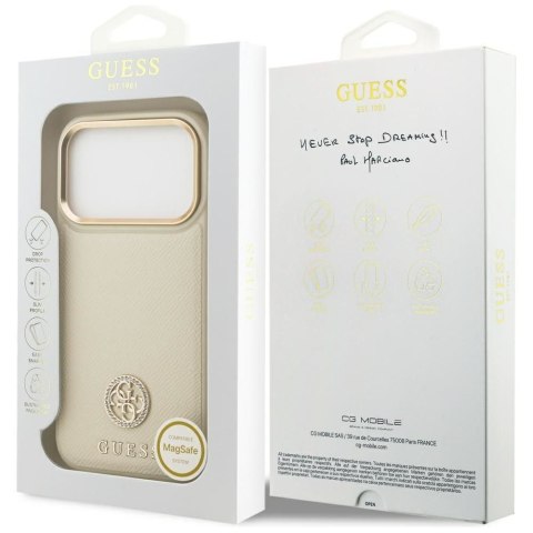 GUESS futerał do IPHONE 17 Pro kompatybilny z MagSafe GUHMP17LPGCRMDEE (PU W/ Grained Strass Logo) beżowy