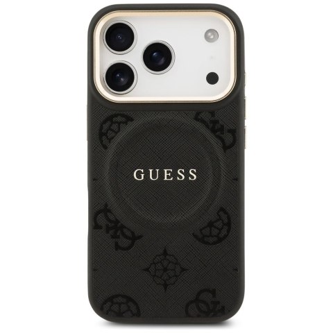 GUESS futerał do IPHONE 17 Pro kompatybilny z MagSafe GUHMP17LPSAMSECK (PU W/ Peony Hot Stamp) czarny