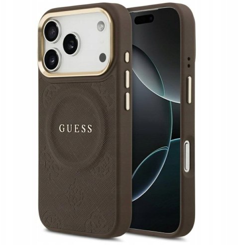 GUESS futerał do IPHONE 17 Pro kompatybilny z MagSafe GUHMP17LPSAMSECW (PU W/ Peony Hot Stamp) brązowy