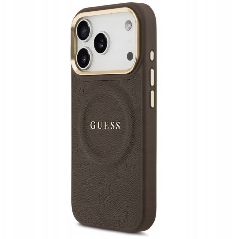 GUESS futerał do IPHONE 17 Pro kompatybilny z MagSafe GUHMP17LPSAMSECW (PU W/ Peony Hot Stamp) brązowy
