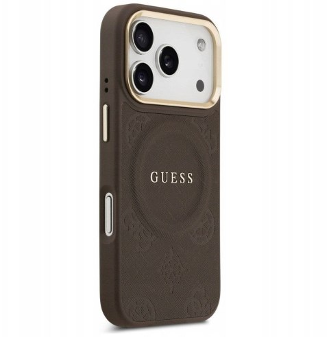 GUESS futerał do IPHONE 17 Pro kompatybilny z MagSafe GUHMP17LPSAMSECW (PU W/ Peony Hot Stamp) brązowy