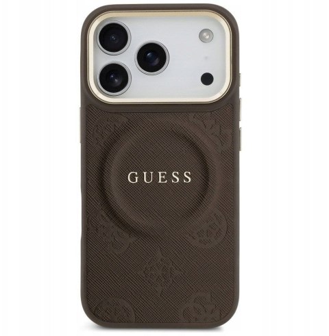 GUESS futerał do IPHONE 17 Pro kompatybilny z MagSafe GUHMP17LPSAMSECW (PU W/ Peony Hot Stamp) brązowy