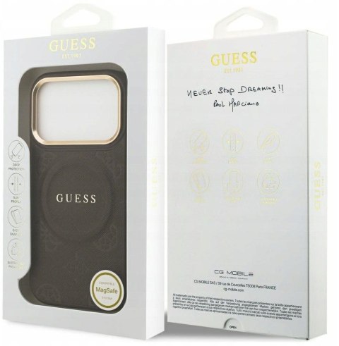 GUESS futerał do IPHONE 17 Pro kompatybilny z MagSafe GUHMP17LPSAMSECW (PU W/ Peony Hot Stamp) brązowy
