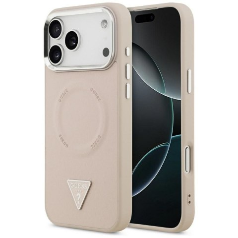 GUESS futerał do IPHONE 17 Pro kompatybilny z MagSafe GUHMP17LPSDTSCMP (PU W/ Triangle Logo) różowy
