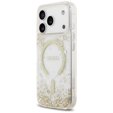 GUESS futerał do IPHONE 17 Pro kompatybilny z MagSafe GUHMP17LRGRGED (Resin Bottom Glitter) złoty
