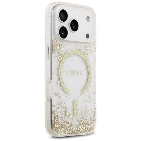 GUESS futerał do IPHONE 17 Pro kompatybilny z MagSafe GUHMP17LRGRGED (Resin Bottom Glitter) złoty