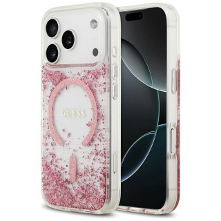GUESS futerał do IPHONE 17 Pro kompatybilny z MagSafe GUHMP17LRGRGEP (Resin Bottom Glitter) różowy