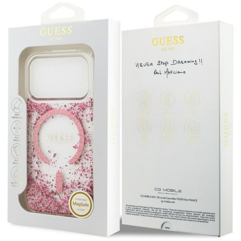 GUESS futerał do IPHONE 17 Pro kompatybilny z MagSafe GUHMP17LRGRGEP (Resin Bottom Glitter) różowy