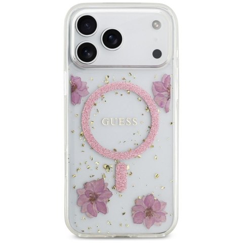 GUESS futerał do IPHONE 17 Pro Max kompatybilny z MagSafe GUHMP17XRBFGFGMP (Resin Flowers and Glitter) różowy