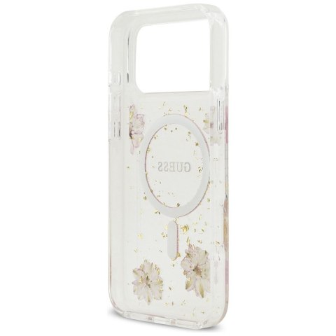 GUESS futerał do IPHONE 17 Pro Max kompatybilny z MagSafe GUHMP17XRBFGFGMP (Resin Flowers and Glitter) różowy