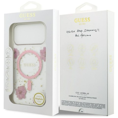 GUESS futerał do IPHONE 17 Pro Max kompatybilny z MagSafe GUHMP17XRBFGFGMP (Resin Flowers and Glitter) różowy