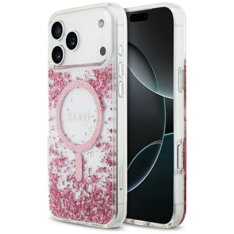GUESS futerał do IPHONE 17 Pro Max kompatybilny z MagSafe GUHMP17XRGRGEP (Resin Bottom Glitter) różowy