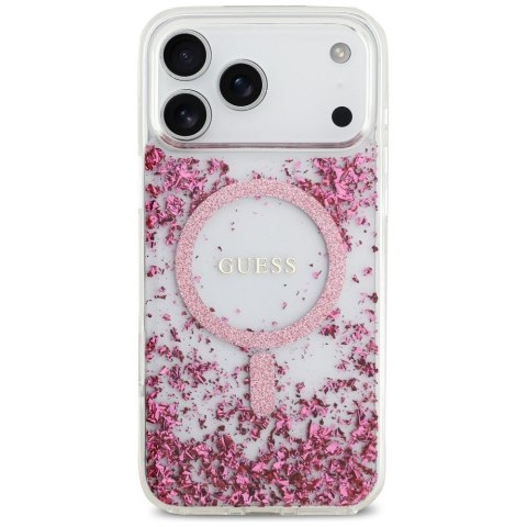 GUESS futerał do IPHONE 17 Pro Max kompatybilny z MagSafe GUHMP17XRGRGEP (Resin Bottom Glitter) różowy