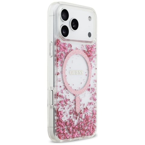 GUESS futerał do IPHONE 17 Pro Max kompatybilny z MagSafe GUHMP17XRGRGEP (Resin Bottom Glitter) różowy