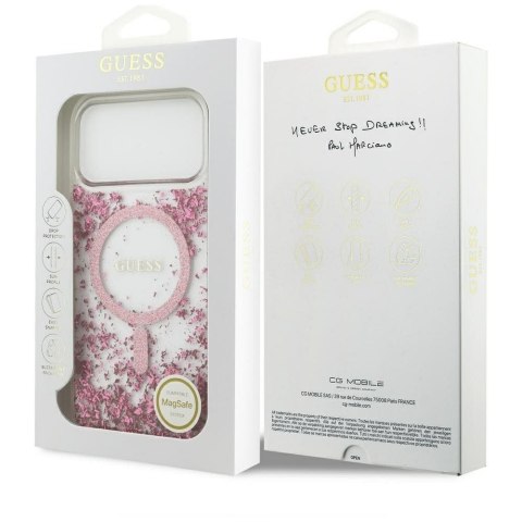 GUESS futerał do IPHONE 17 Pro Max kompatybilny z MagSafe GUHMP17XRGRGEP (Resin Bottom Glitter) różowy