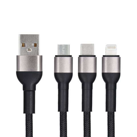 Kabel 3w1 USB A do Lightning / Micro USB / USB C Blue Star 2,4A z oplotem 1,2 m TFK-DC-010 czarny
