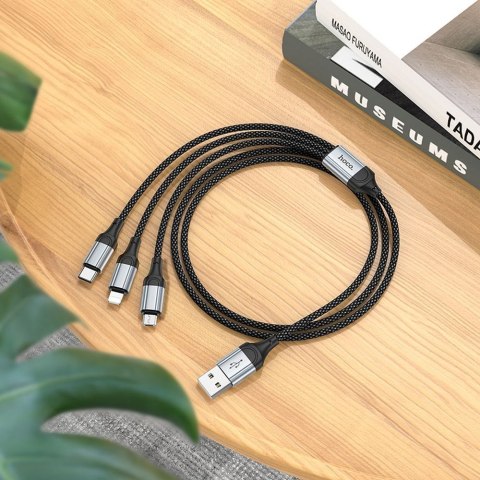Kabel 3w1 USB A do Lightning / Micro USB / USB C Hoco 2,4A 1 m X102 czarny