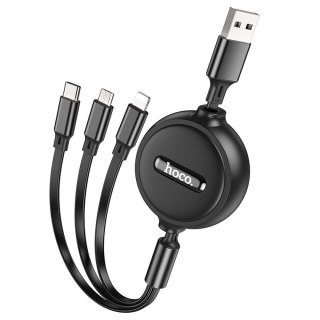 Kabel 3w1 USB A do Lightning / Micro USB / USB C Hoco 2A 1 m X75 czarny