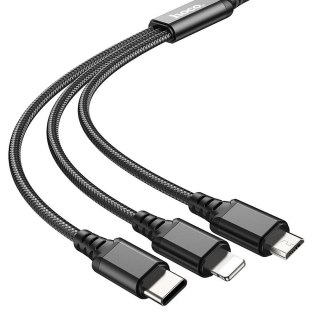 Kabel 3w1 USB A do Lightning / Micro USB / USB C Hoco 2A 1 m X76 czarny