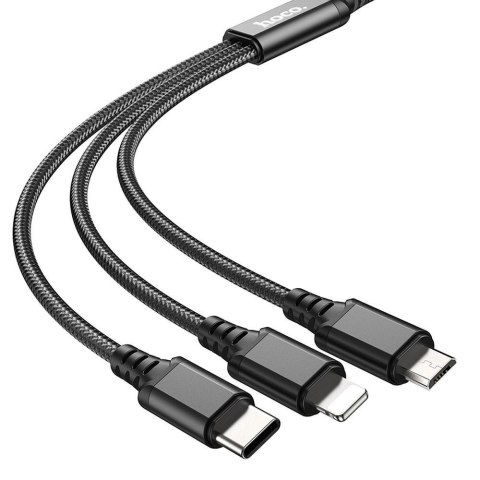 Kabel 3w1 USB A do Lightning / Micro USB / USB C Hoco 2A 1 m X76 czarny