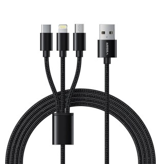 Kabel 3w1 USB A do Lightning / Typ C / Micro USB VEGER 2,4A 18W V303 1,5 m czarny