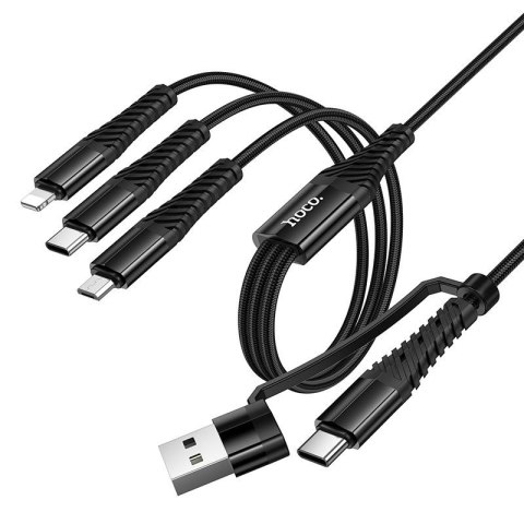 Kabel 3w1 USB C / USB A do Lightning + USB C + Micro USB Hoco 1 m X123 czarny