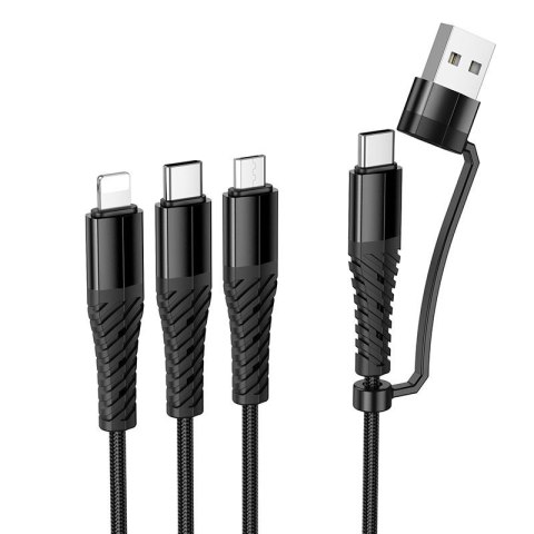 Kabel 3w1 USB C / USB A do Lightning + USB C + Micro USB Hoco 1 m X123 czarny