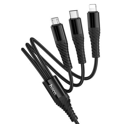 Kabel 3w1 USB C / USB A do Lightning + USB C + Micro USB Hoco 1 m X123 czarny