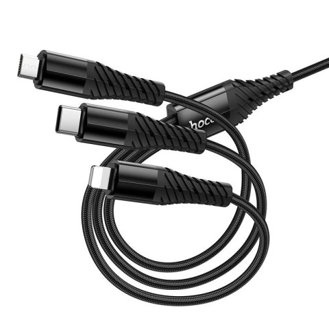 Kabel 3w1 USB C / USB A do Lightning + USB C + Micro USB Hoco 1 m X123 czarny