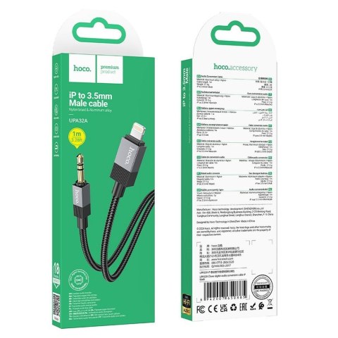 Kabel AUX Jack 3,5 mm (męski) do Lightning (męski) Hoco 1 m UPA32A czarny