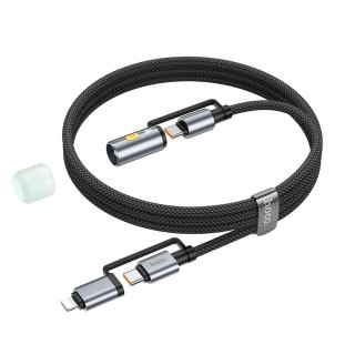 Kabel All-in-one USB C / Lightning do USB C / LED Light Hoco PD 3A 60W 1,2 m U138 czarny