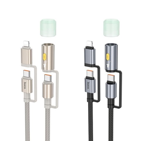 Kabel All-in-one USB C / Lightning do USB C / LED Light Hoco PD 3A 60W 1,2 m U138 czarny